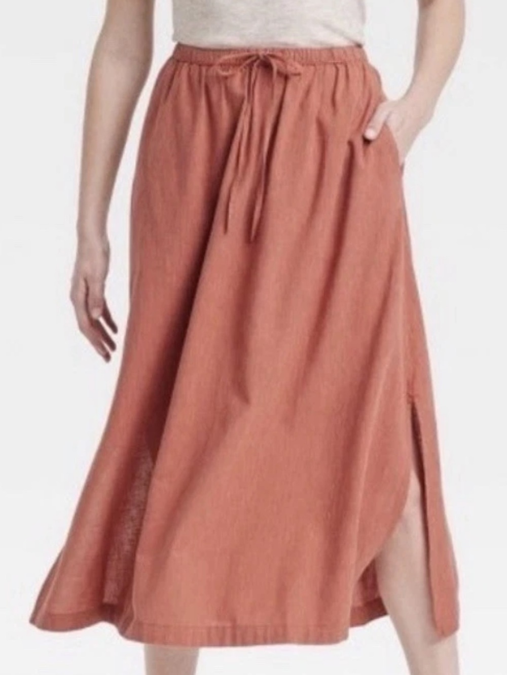 Universal Thread NWT M Rust ELASTIC Drawstring POCKETS Midi MAXI Skirt